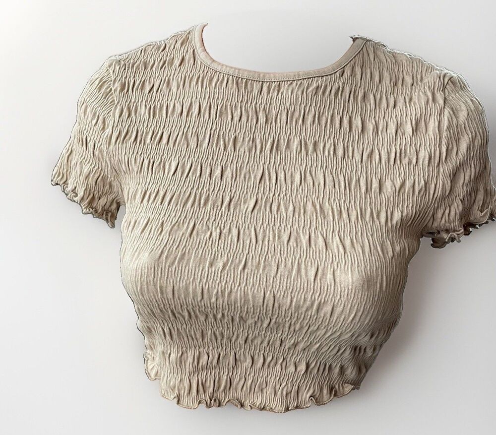 Vero Moda Beige Pleated Crop Top Size S NWT Crinkle Textured
